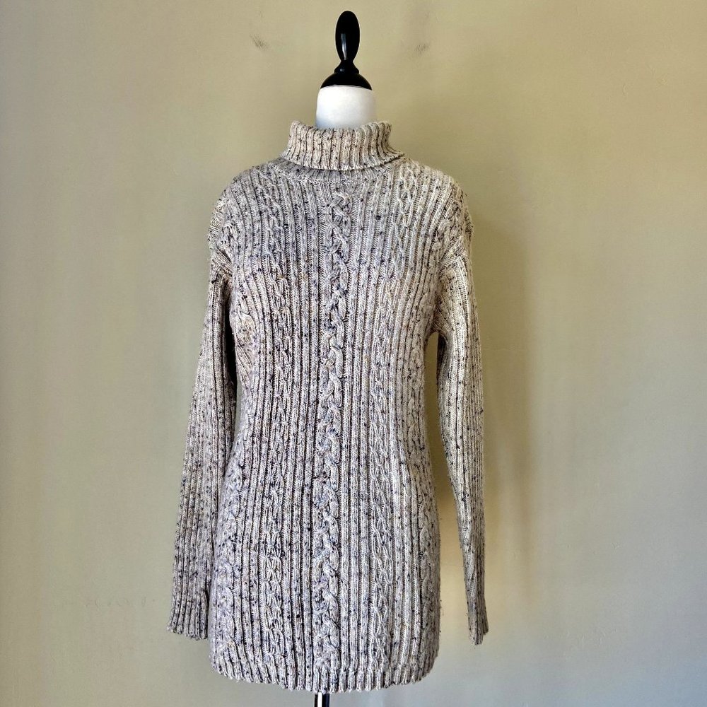 Cable Knit Wool Blend Multi Knit Essential Ribbed Turtle Neck Sweater S